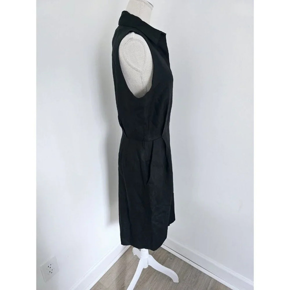 CC Courtenay Black Linen Sleeveless Collard Button Front Midi Vintage Dress 14 L - Picture 5 of 12